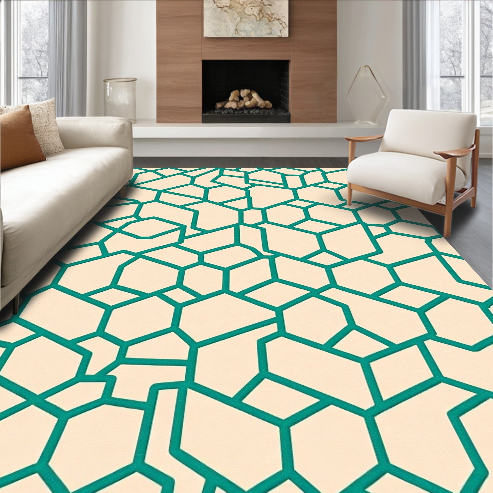 Teal Geometric Mosaic Pattern Rug