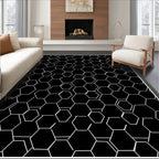 Black White Hexagonal Net Pattern Rug