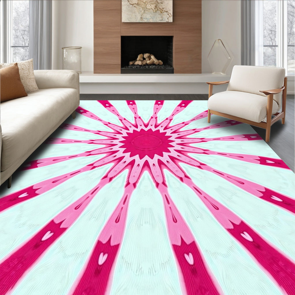 Radiant Pink Geometric Mandala Design Rug