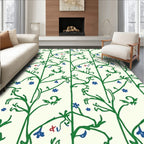 Botanical Vine With Blue Floral Pattern Rug