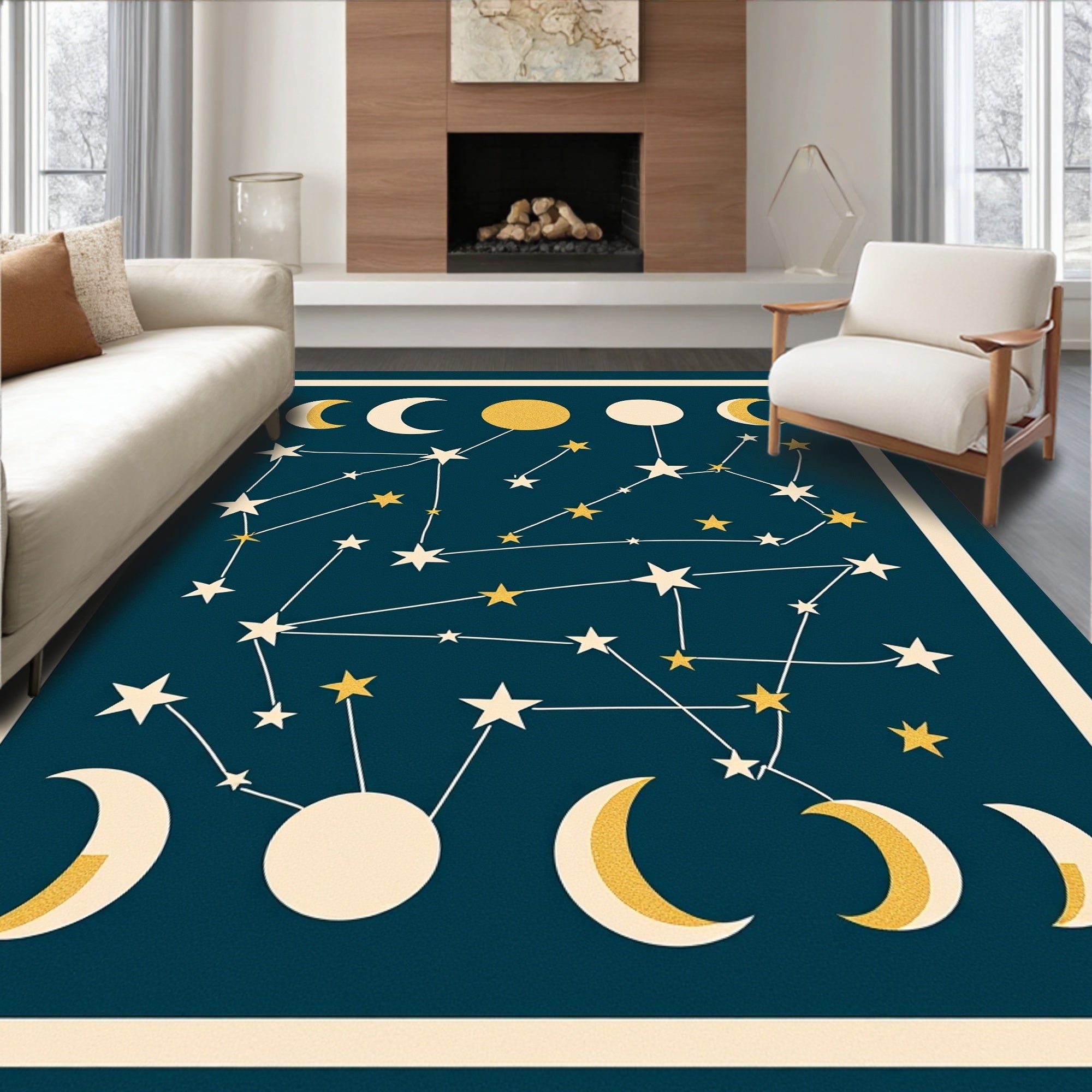 Celestial Moon Star Constellation Pattern Rug