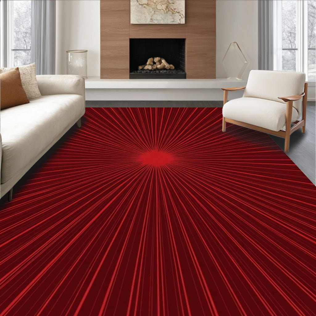 Deep Red Radial Burst Design Rug