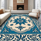 Classic Blue Floral Medallion Design Rug