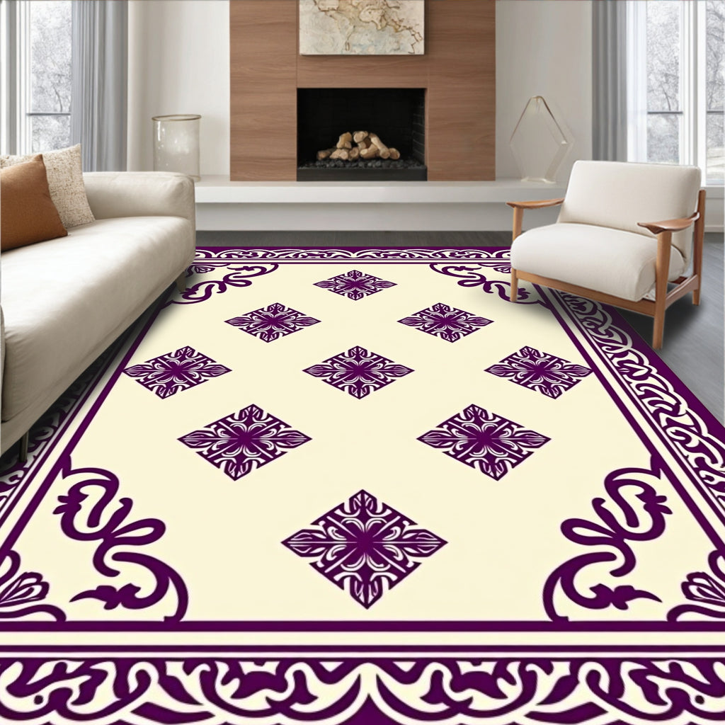 Intricate Diamond Floral Border Design Rug