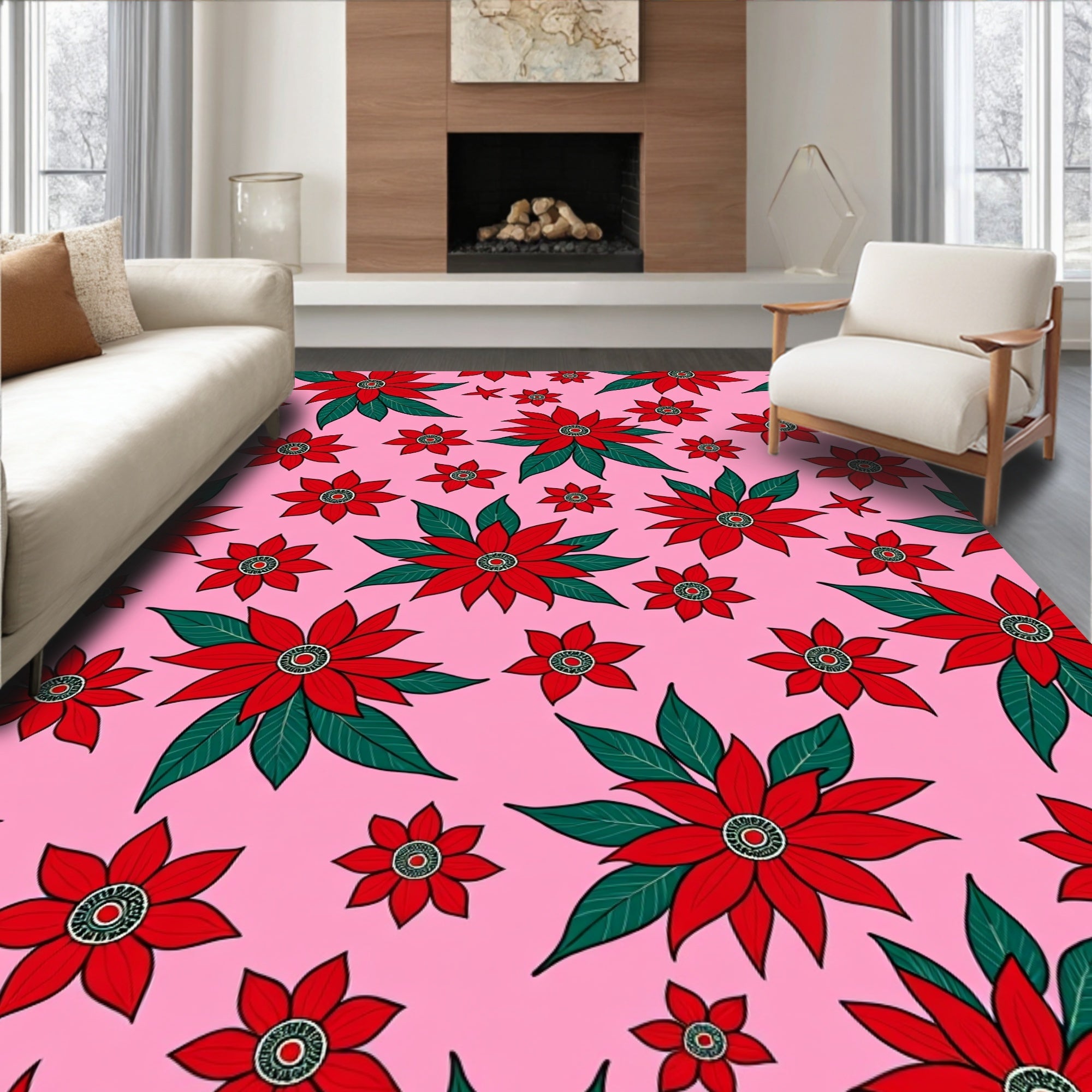 Red Poinsettia Bloom Arrangement Rug