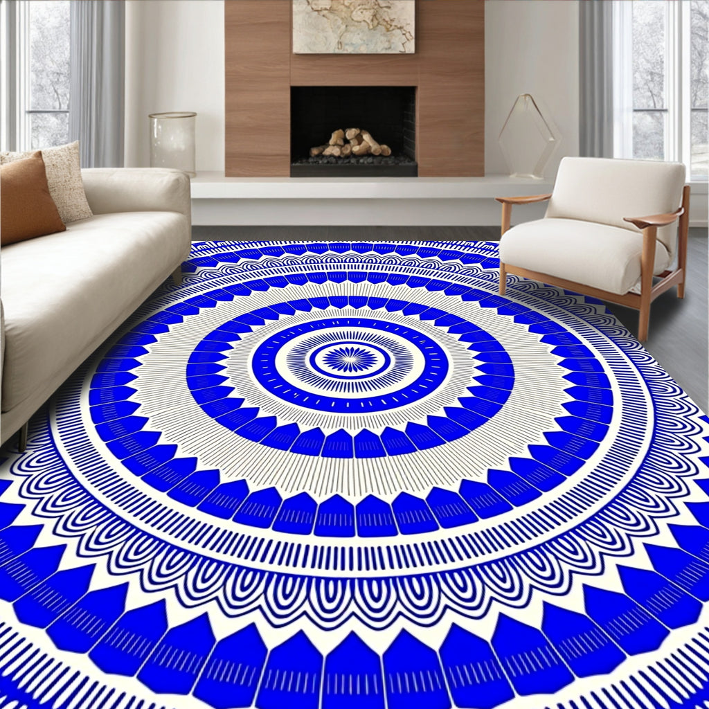 Blue Radial Geometric Pattern Rug
