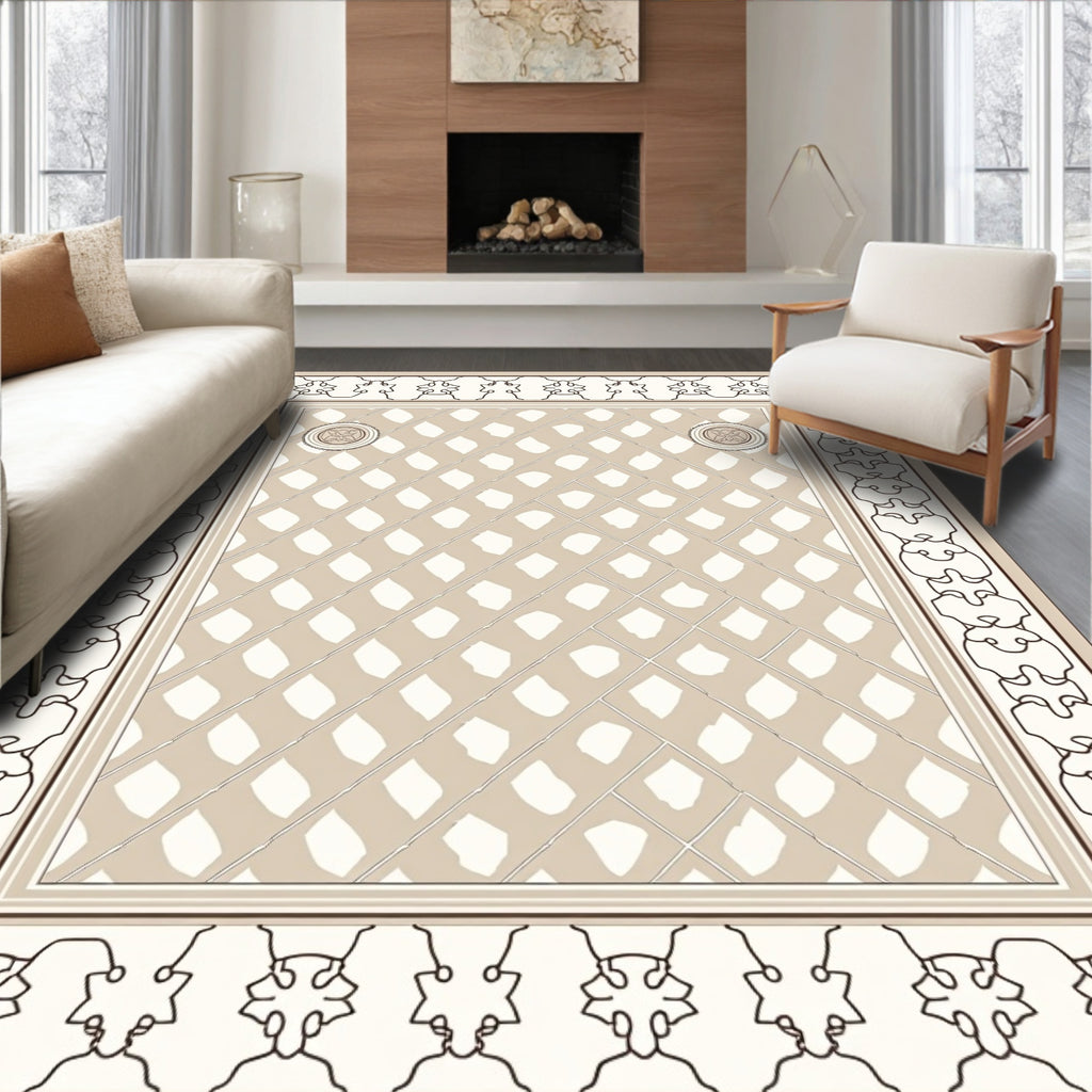 Elegant Geometric Border With Diamond Pattern Rug