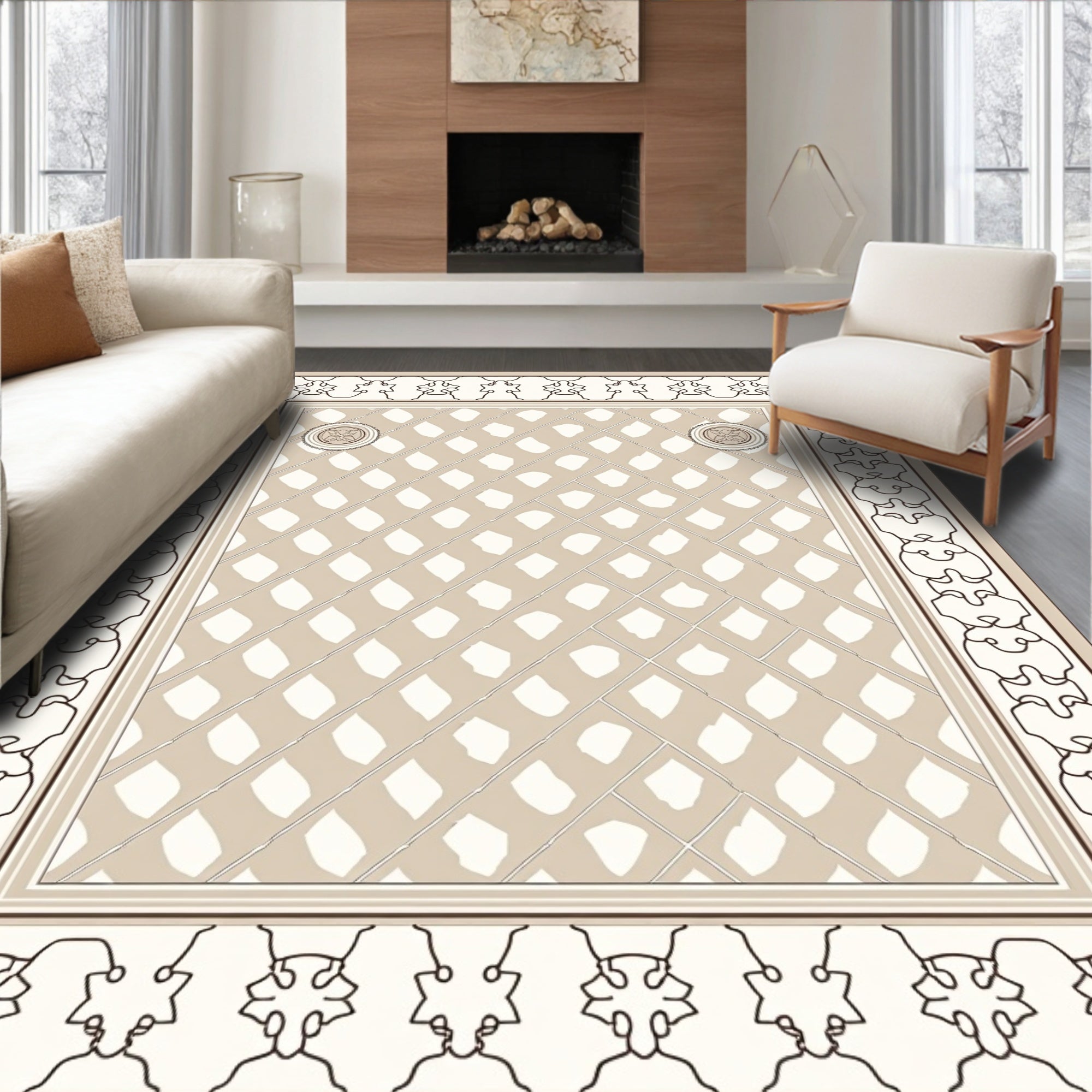 Elegant Geometric Border With Diamond Pattern Rug