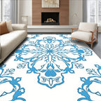 Elegant Blue Floral Mandala Design Rug