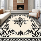 Classic Black Beige Ornamental Design Rug