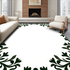Dark Green Floral Scroll Border Rug