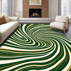 Swirling Dark Green Gold Stripes Rug