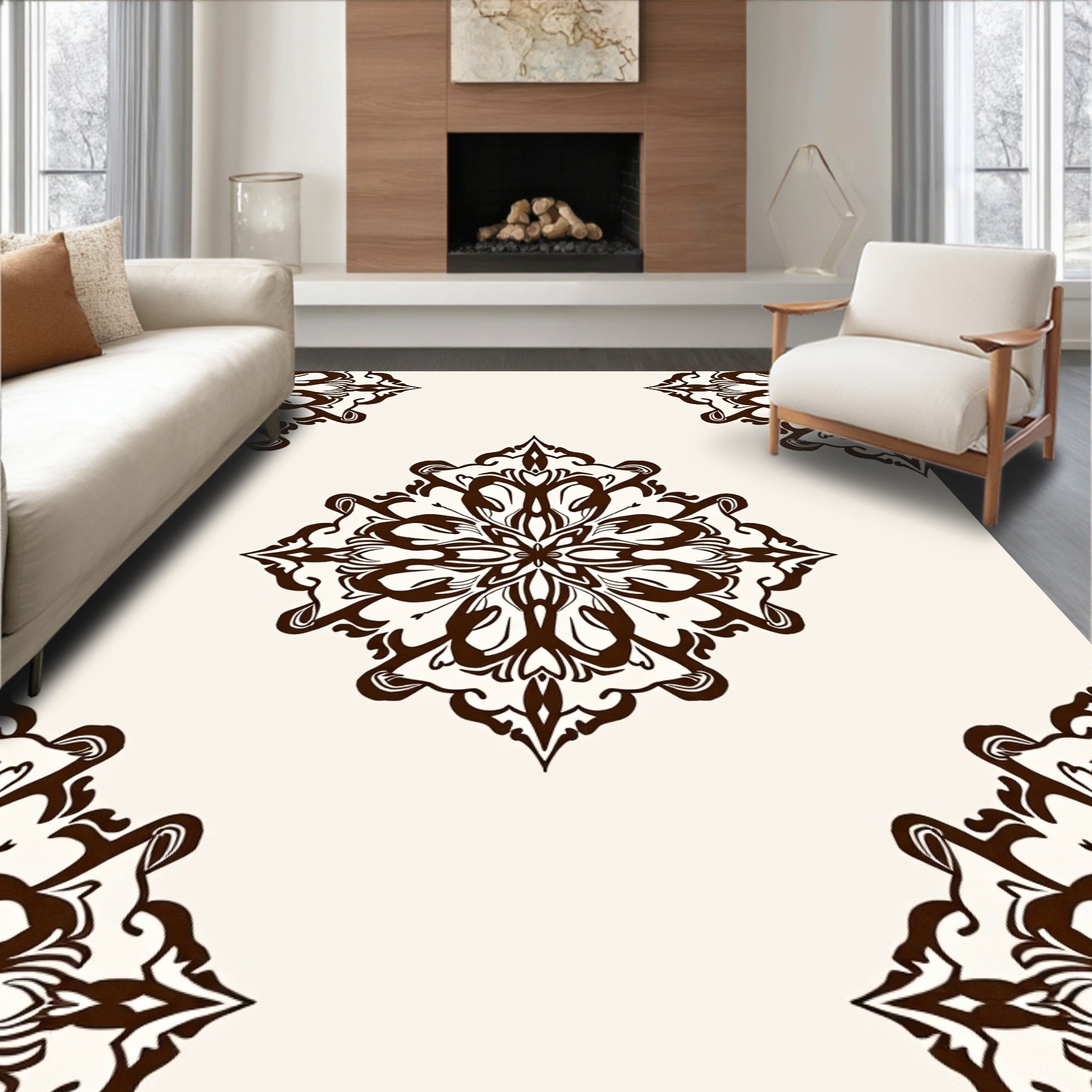 Ornate Floral Scrollwork Pattern Design Rug
