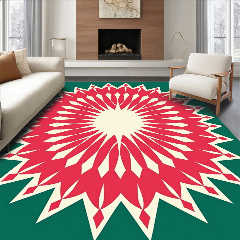 Radiant Sunburst Floral Pattern Rug