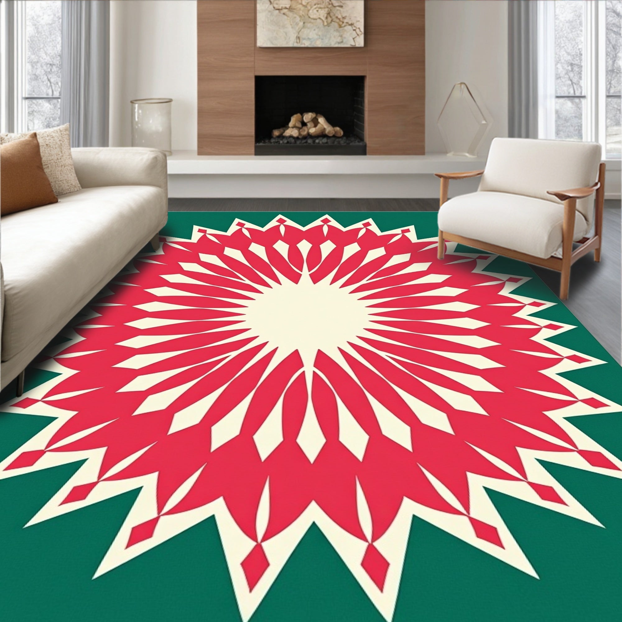 Radiant Sunburst Floral Pattern Rug