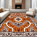 Orange Cream Symmetric Floral Pattern Rug