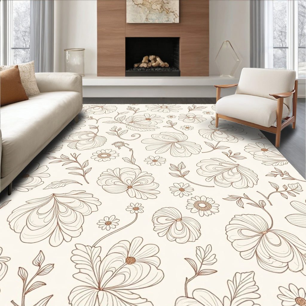 Delicate Floral Line Art Design Rug