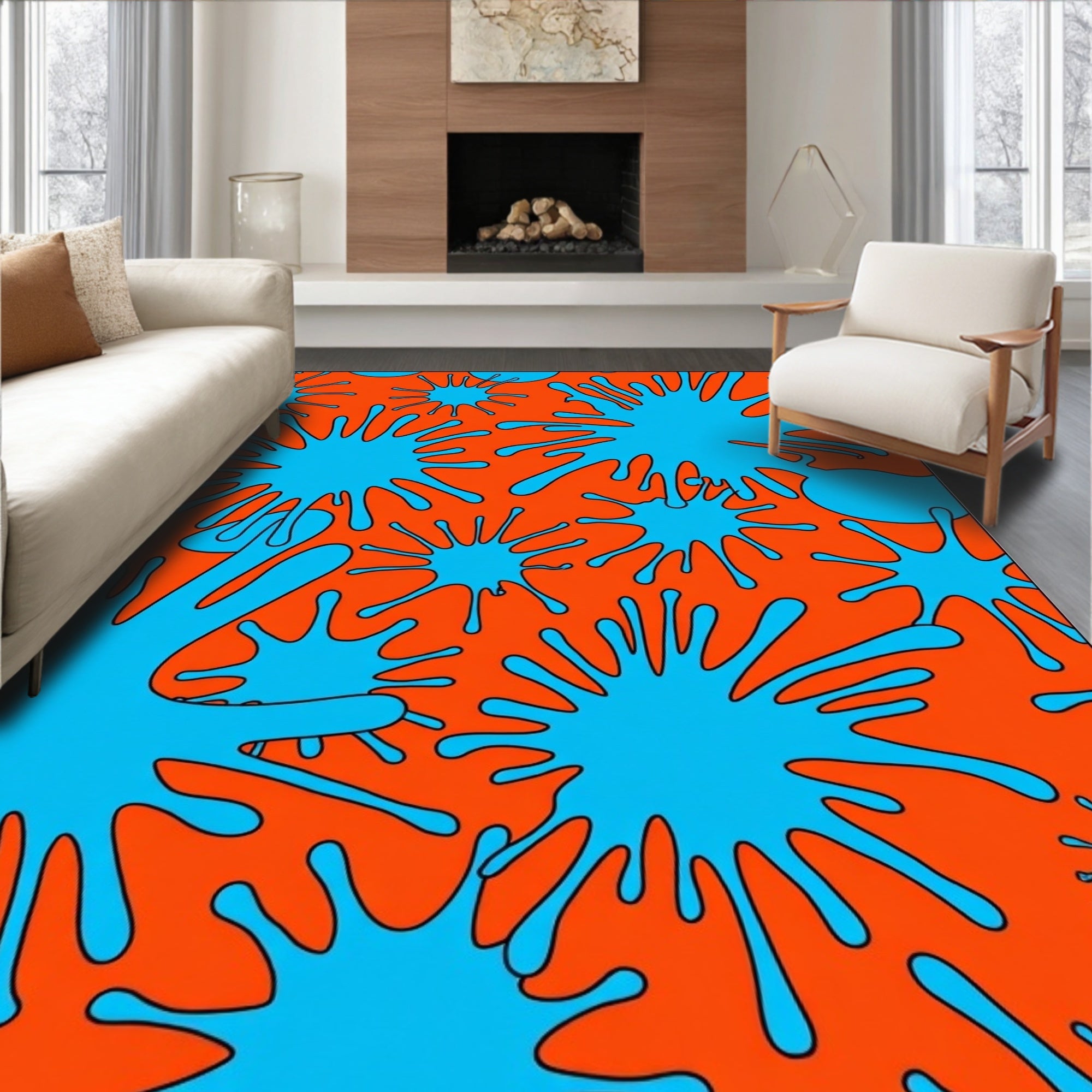 Aqua Splatter Bold Abstract Rug