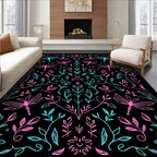 Artistic Dragonfly Leaf Pattern Rug