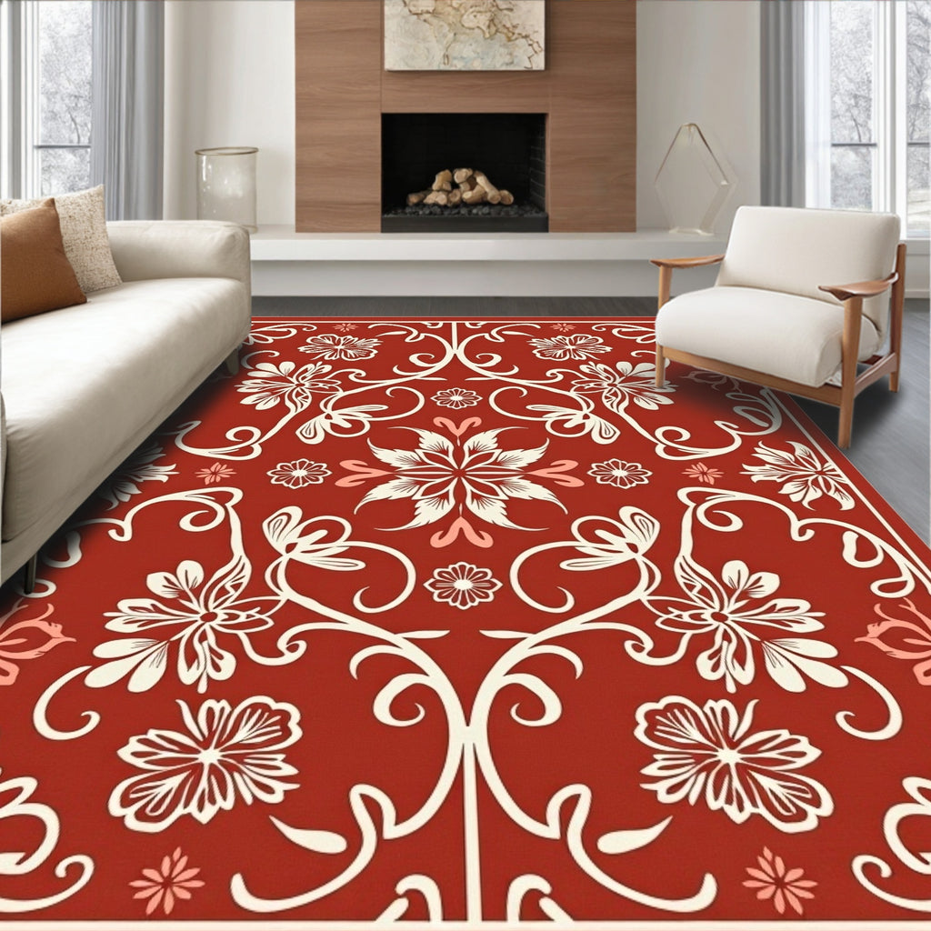 Ornate Floral Vines Crimson Rug