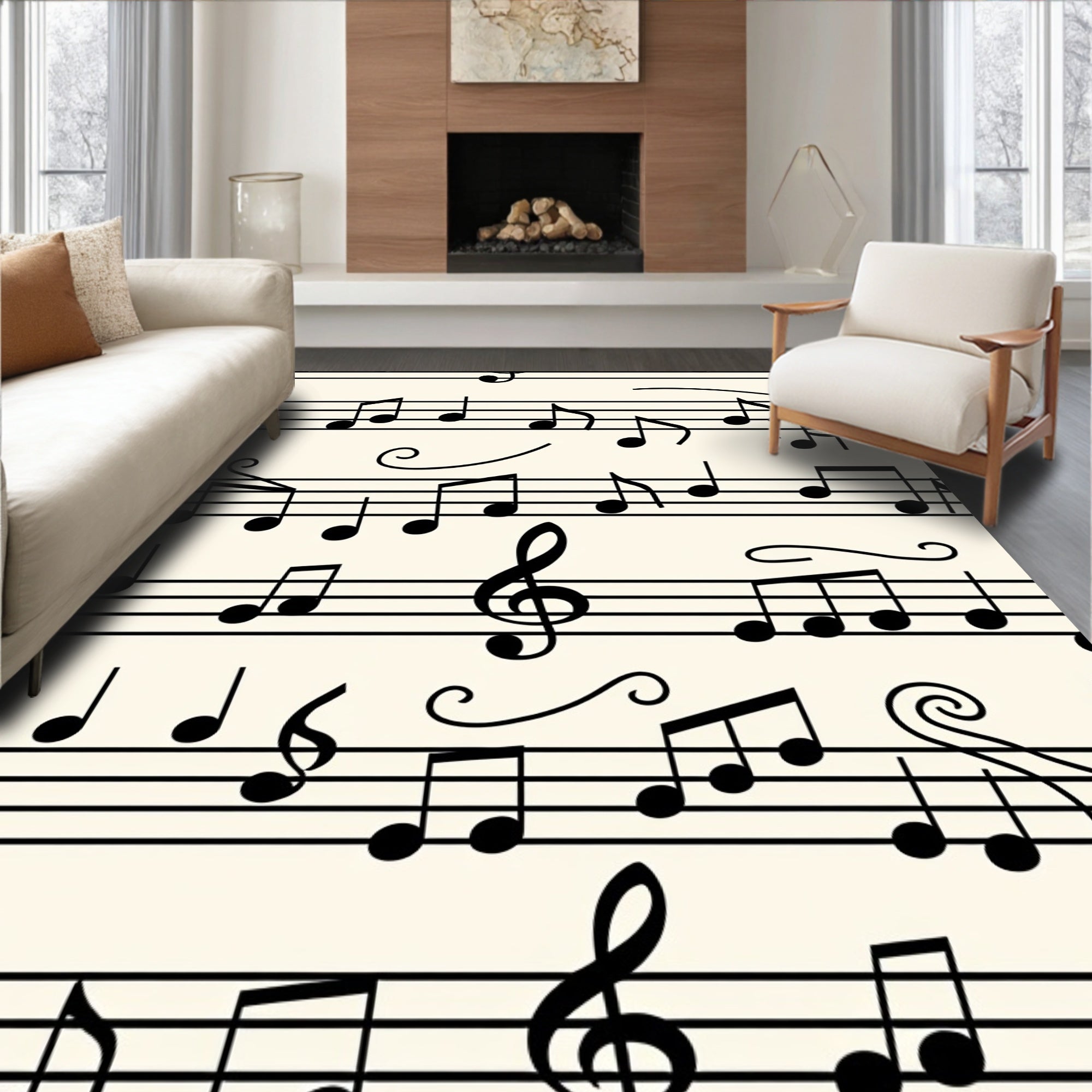 Musical Notes Pattern With Treble Clefs Rug