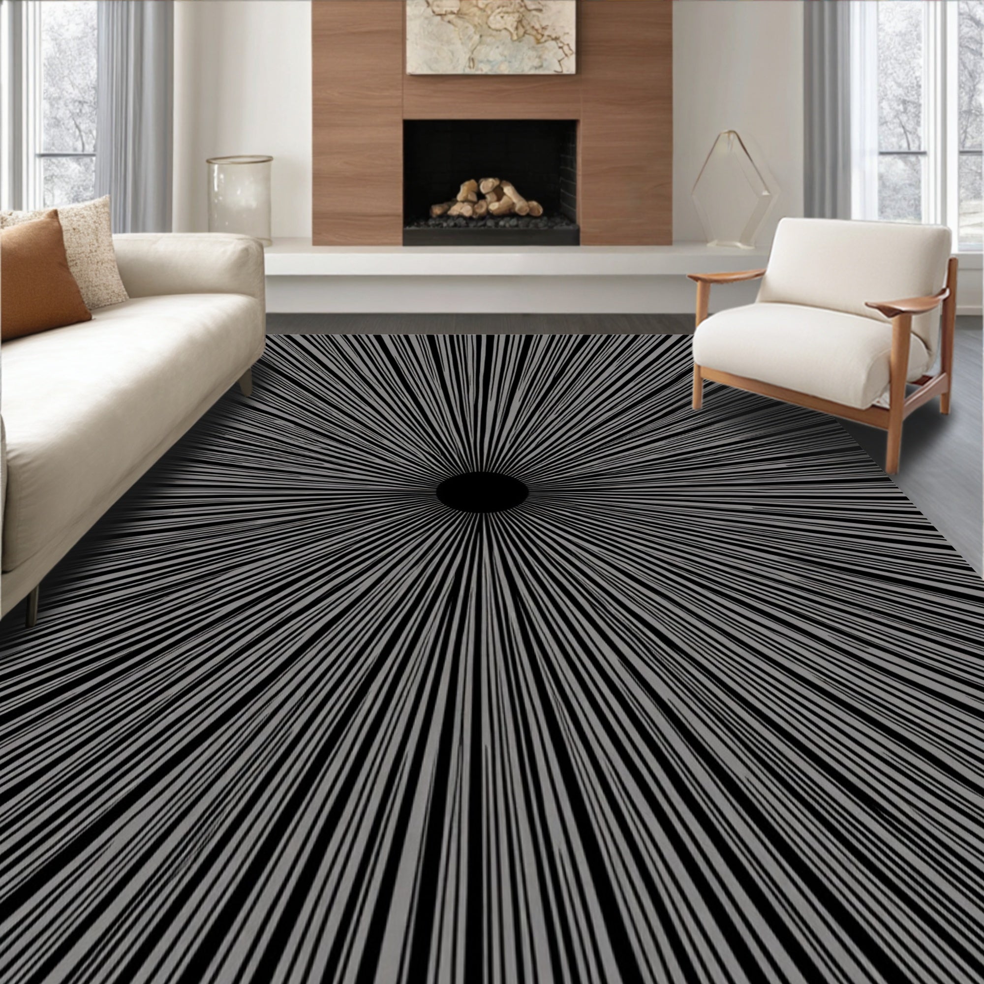 Radiating Lines Graphic Design Rug