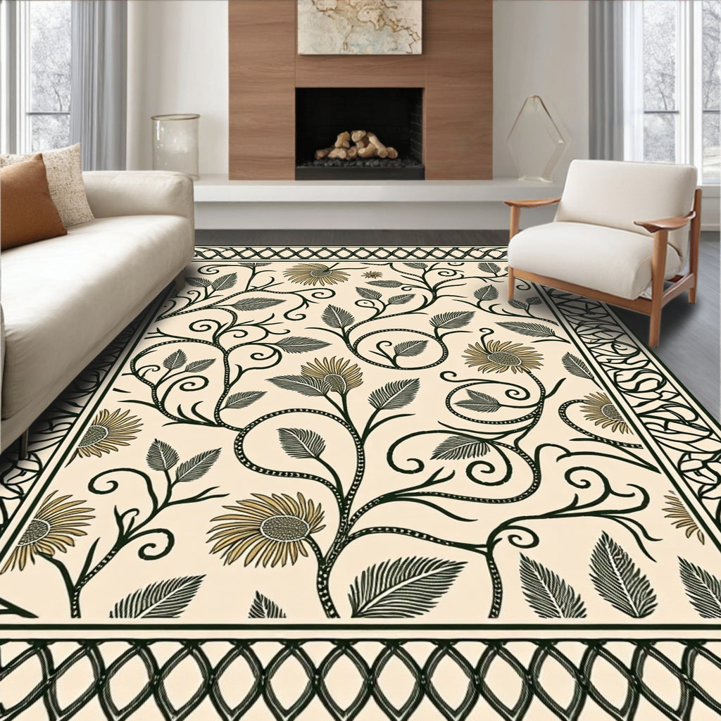 Classic Floral Vine With Ornamental Border Rug