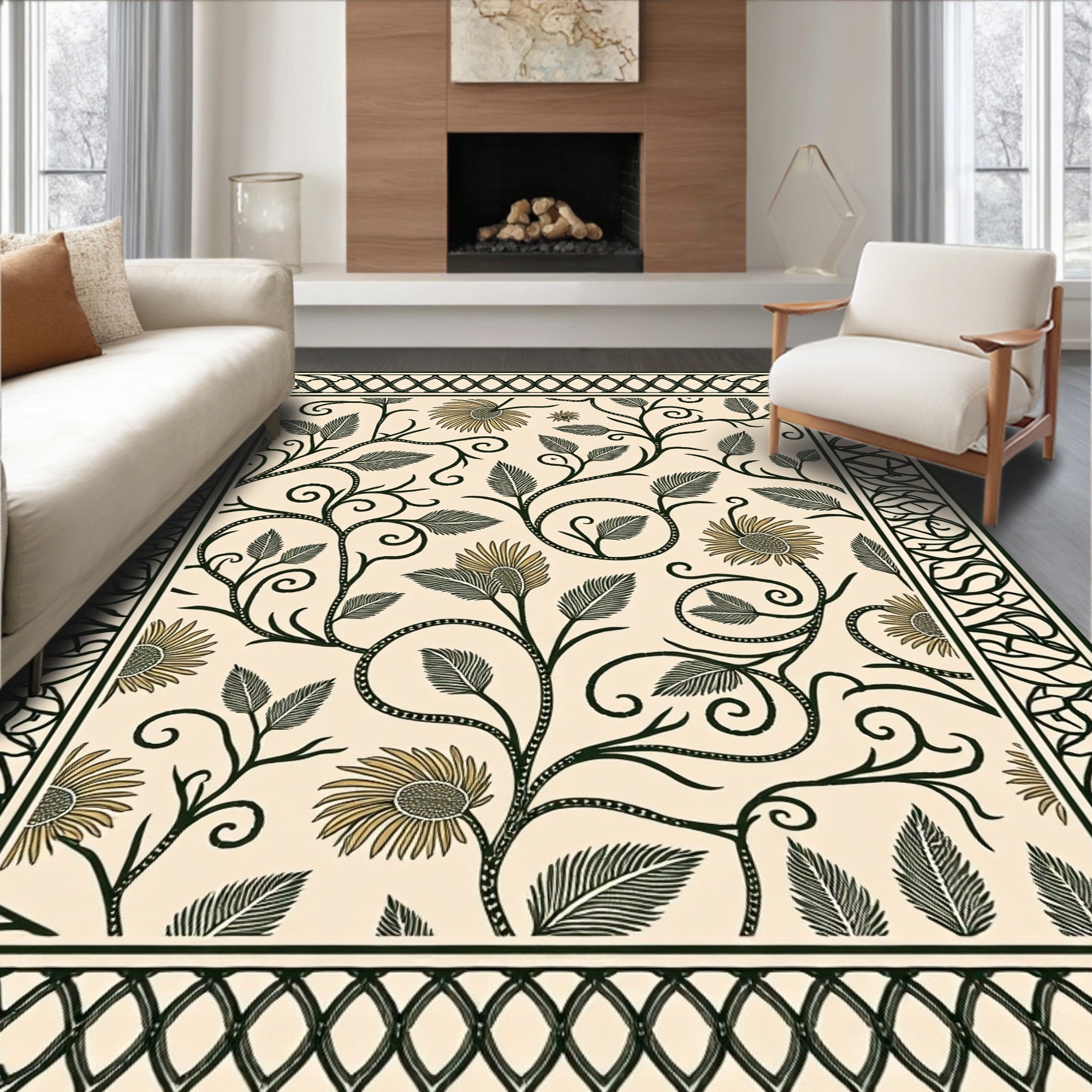 Classic Floral Vine With Ornamental Border Rug