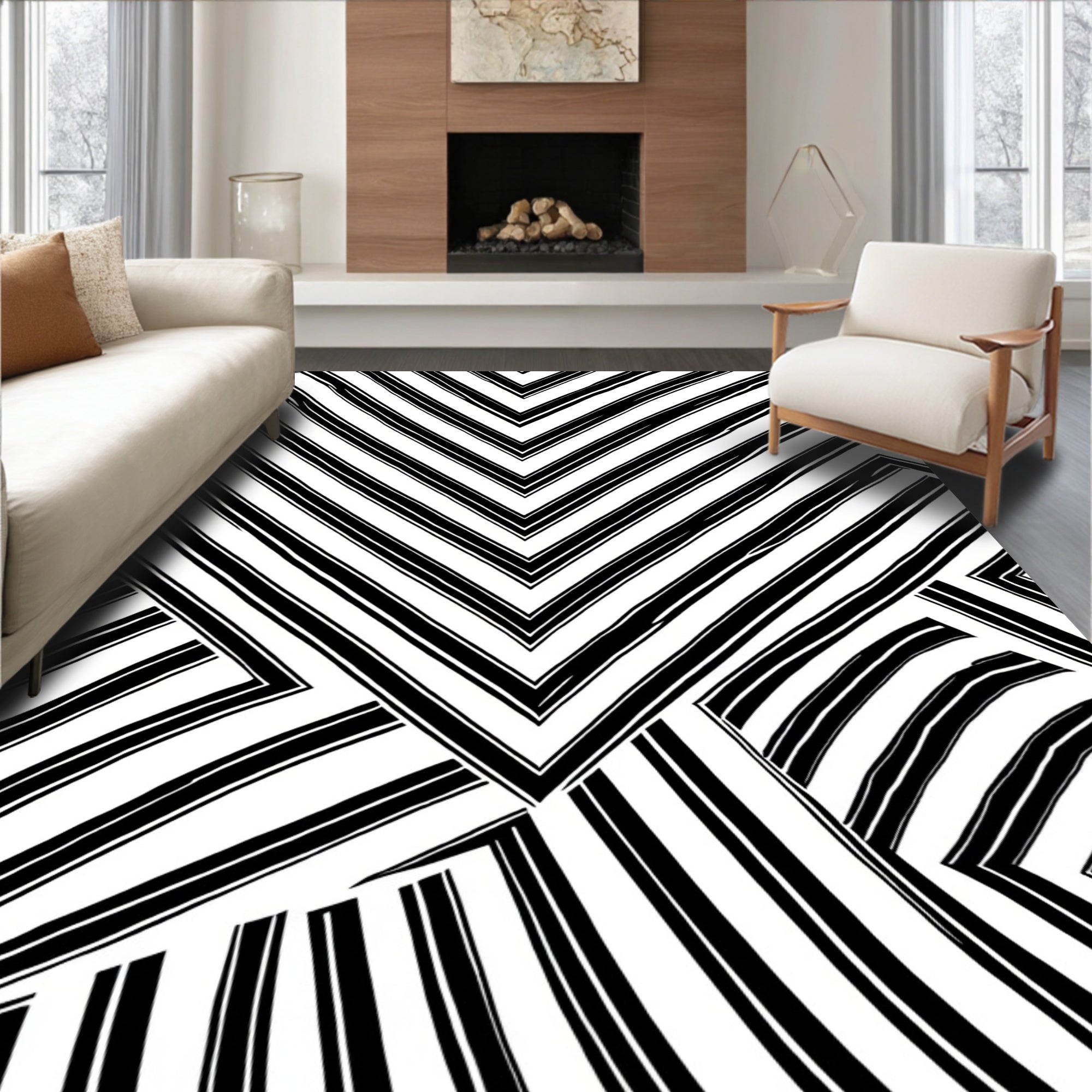 Monochromatic Abstract Stripe Design Rug