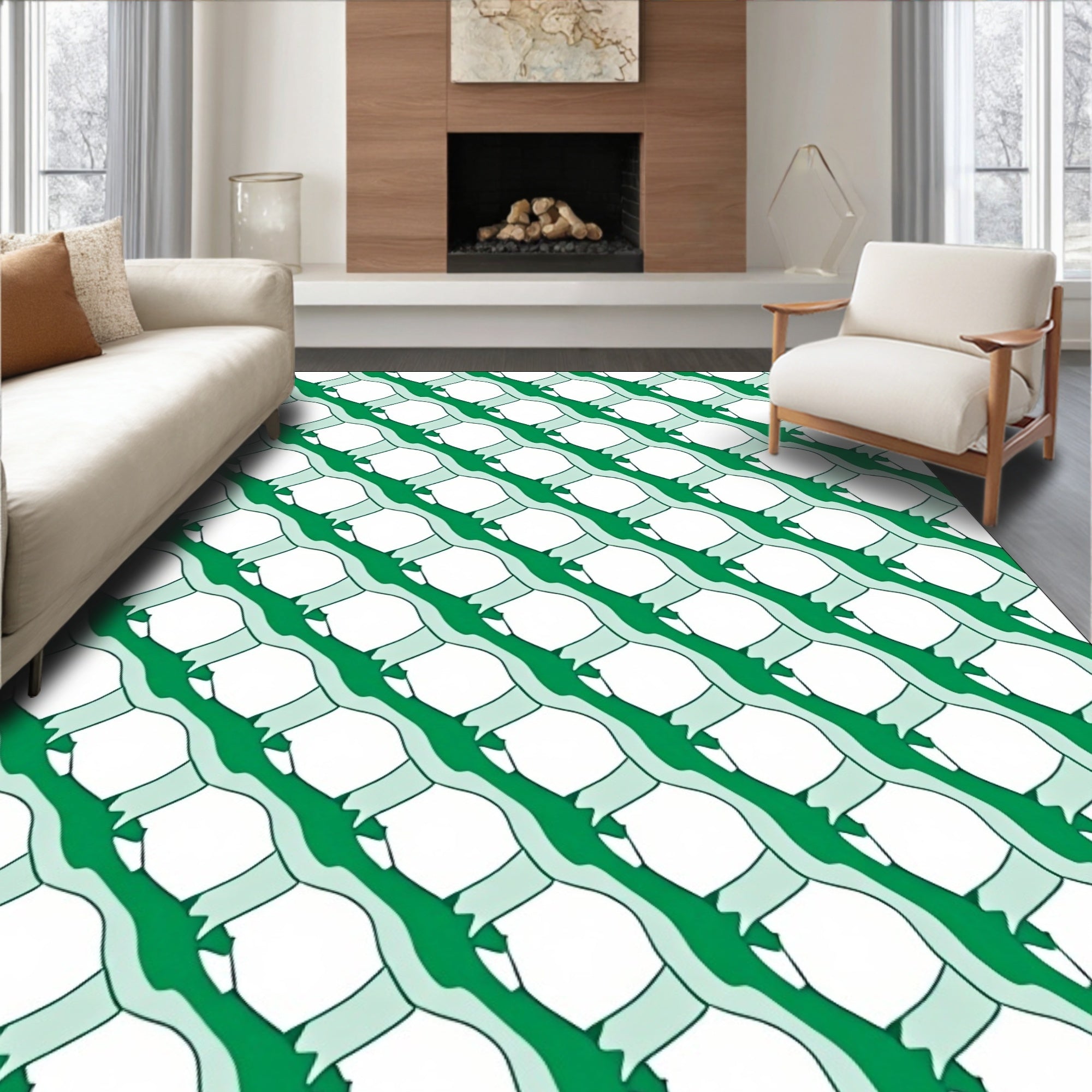Green Curvy Lattice Pattern Rug