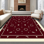 Farmhouse Bordered Cream Red Patterned Rug
