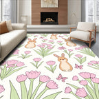 Cute Bunny 2 Pink Floral Pattern Rug