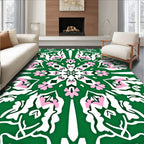 Green White Pink Floral Mandala Design Rug