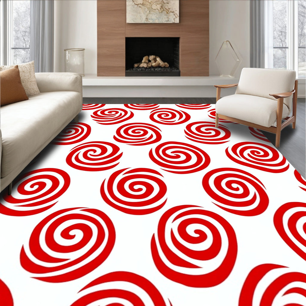 Bold Red Swirl Circles Rug