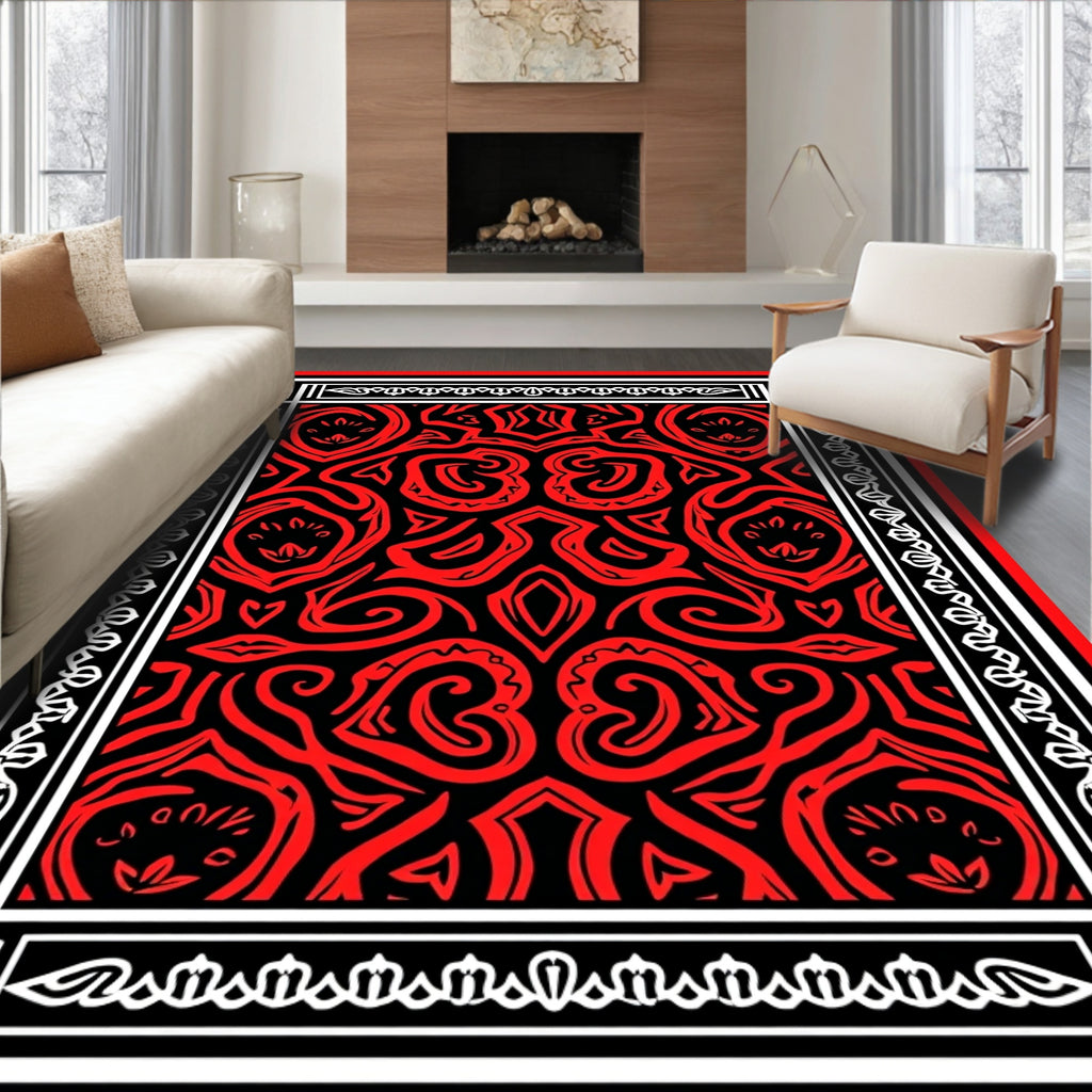 Bold Red Swirling Abstract Design Rug