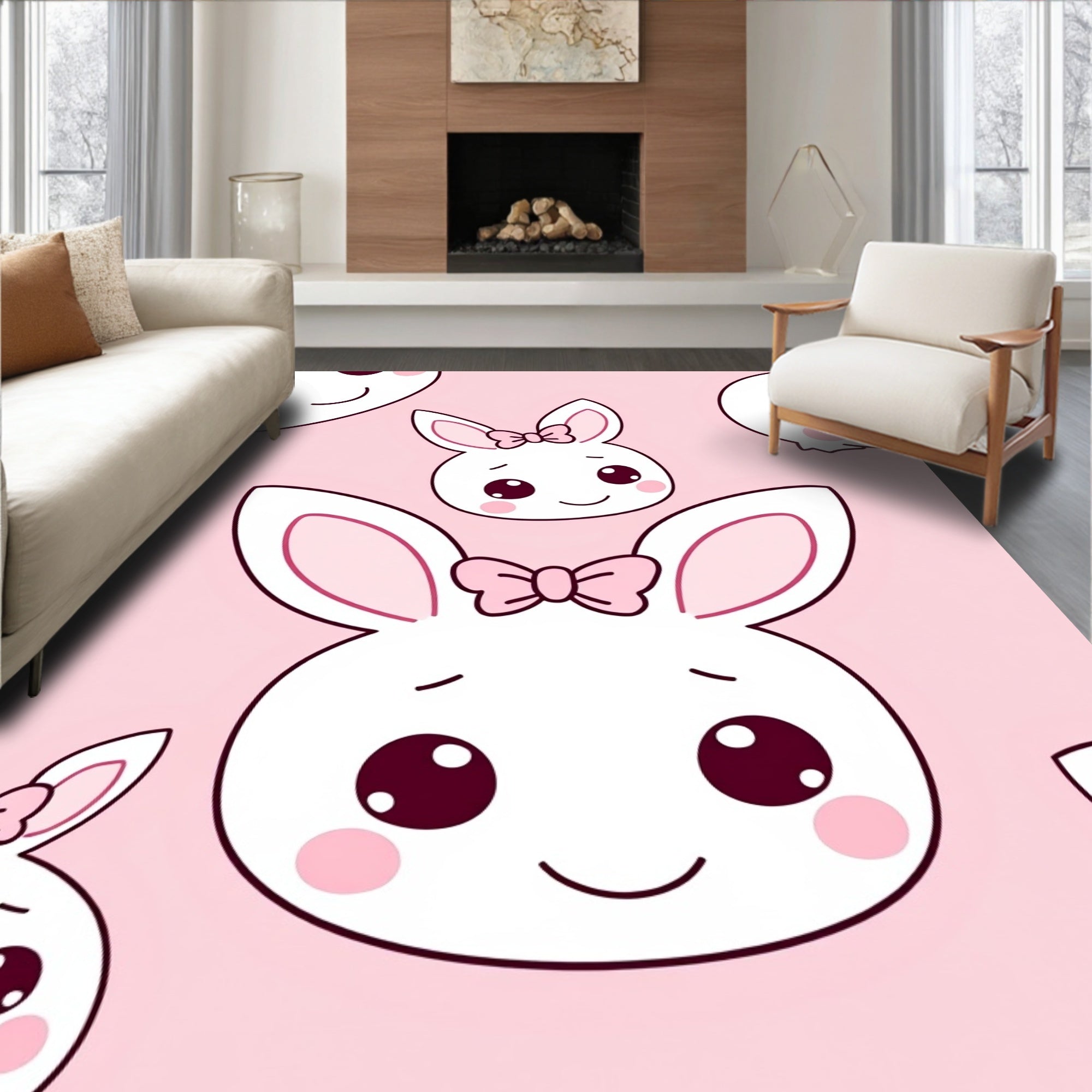 Kawaii Bunny Faces Pattern Design Rug