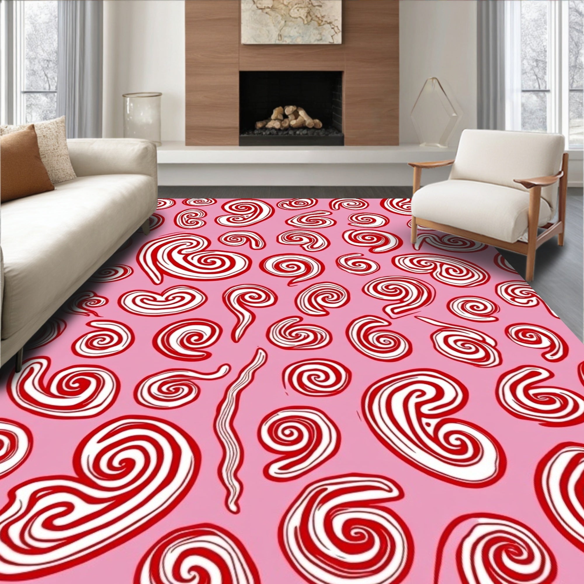 Pink Red Swirl Candy Stripes Rug
