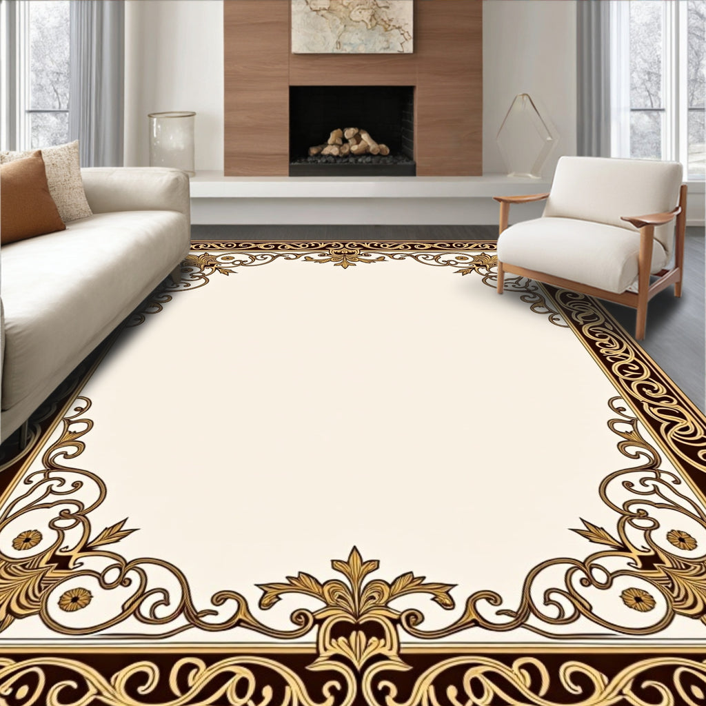 Ornate Scrollwork Floral Frame Design Rug