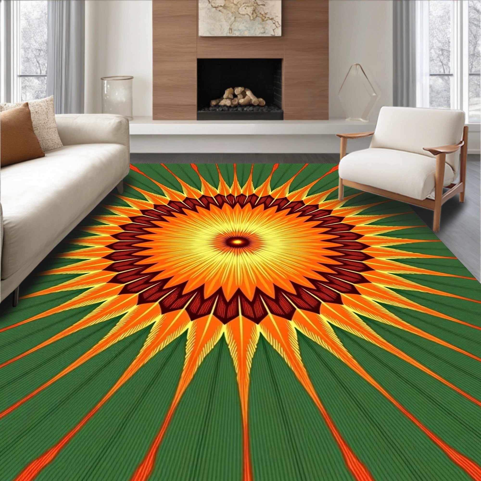 Vibrant Sunburst Geometric Pattern Rug