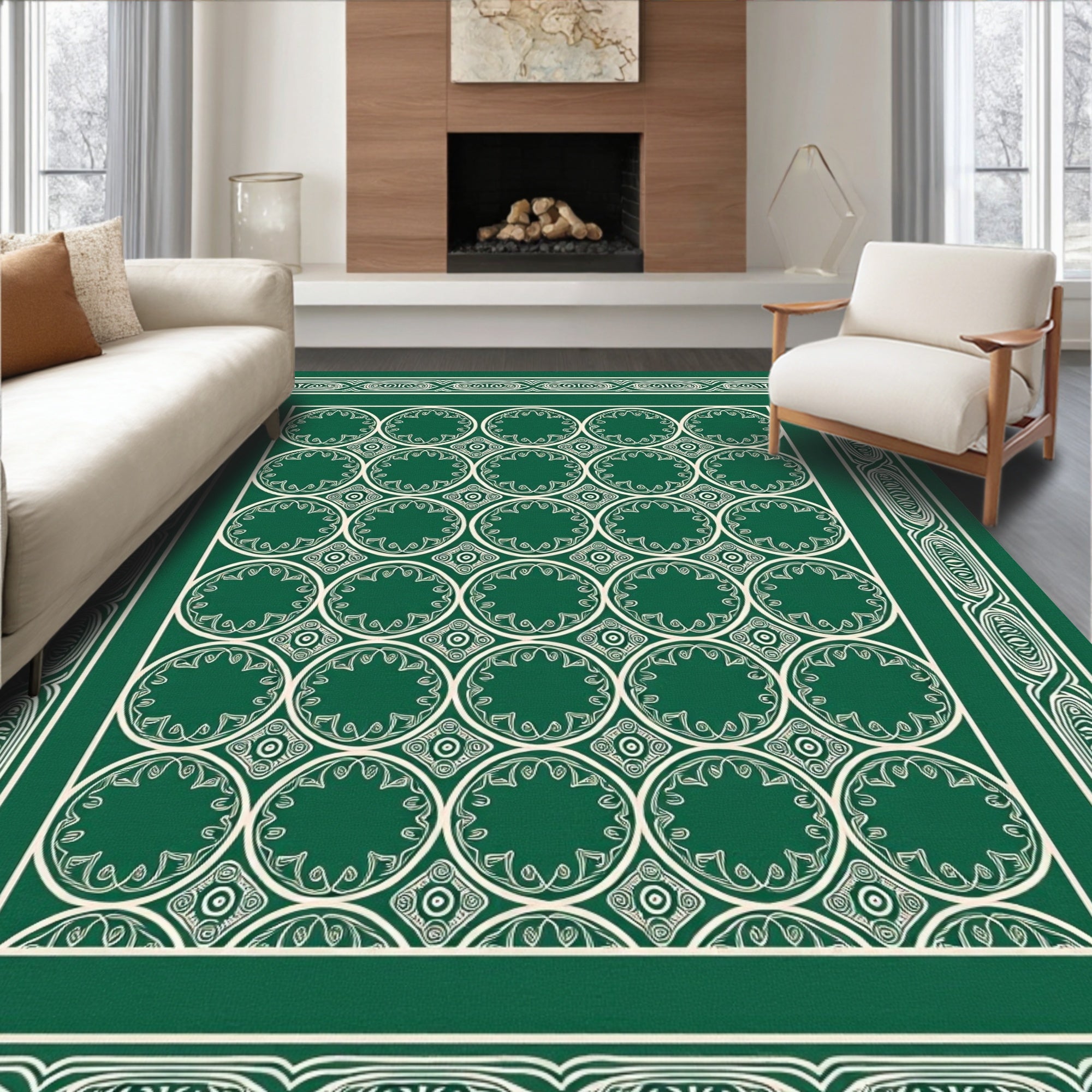 Intricate Circular Pattern With Border Design Rug