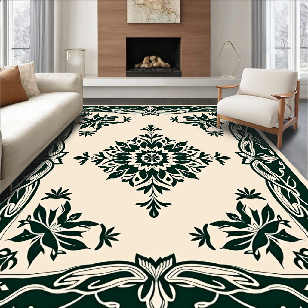 Elegant Floral Border Medallion Design Rug