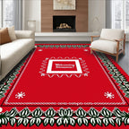Crimson White Leaf Edged Floral Frame Rug