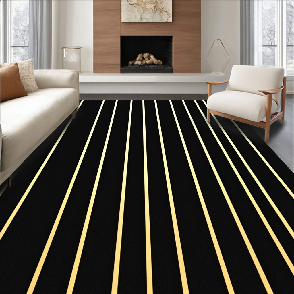 Minimalist Black Gold Stripes Rug