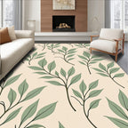 Leafy Branch Patterned Light Beige Rug