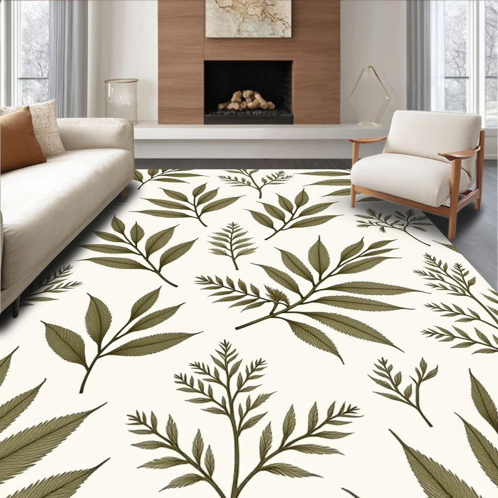Botanical Leaf Branch Pattern Design Rug