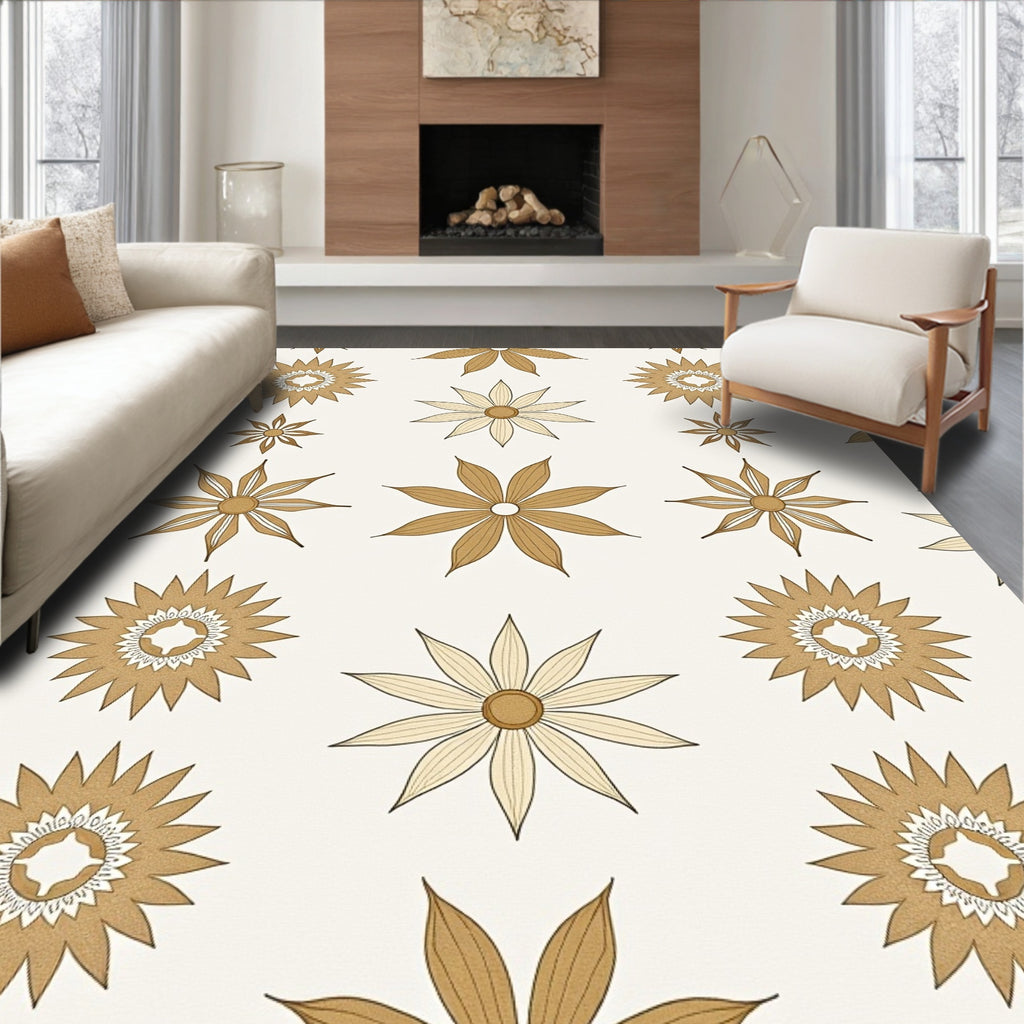 Golden Floral Starburst Pattern Rug