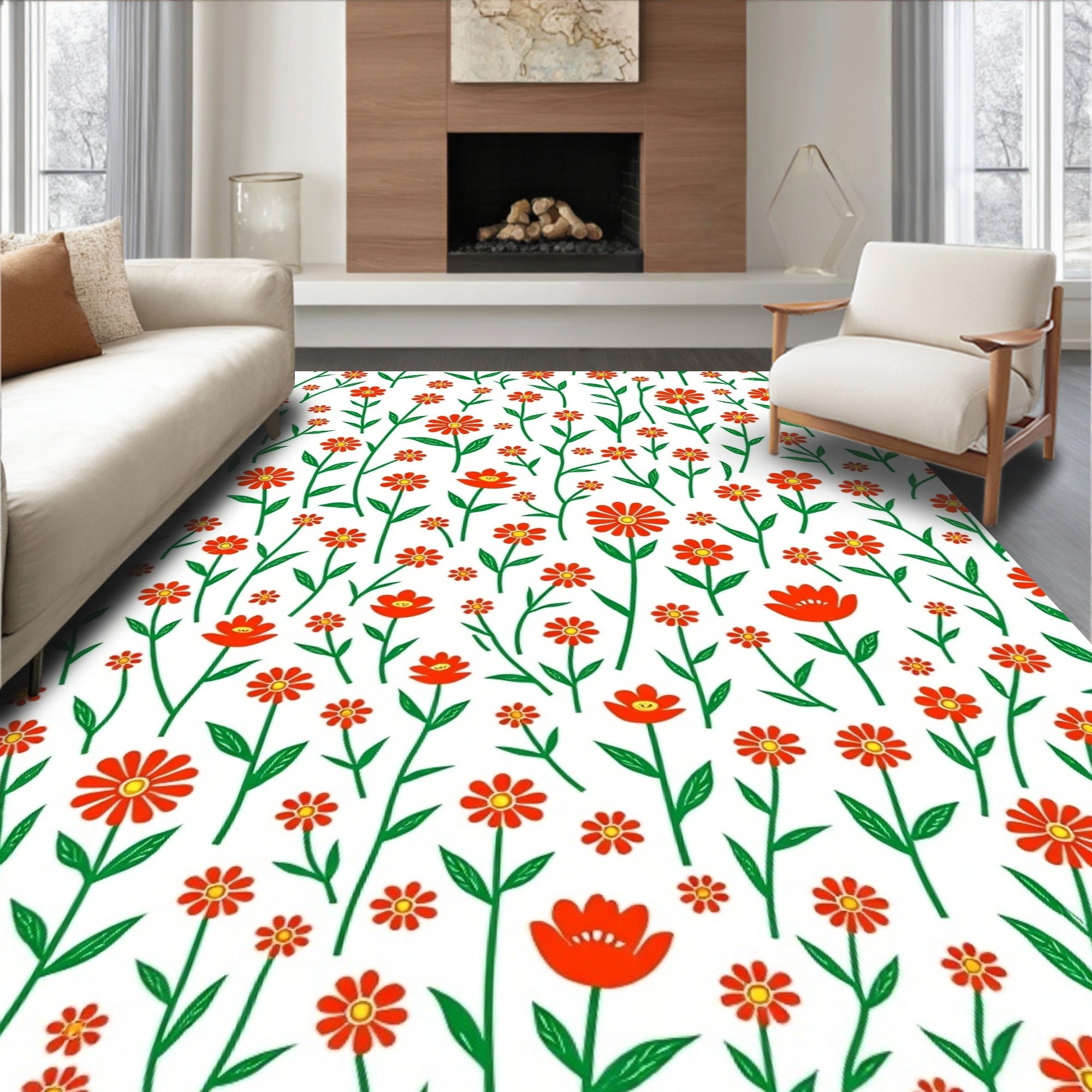 Daisy Field Floral Pattern Rug