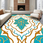 Ornate Teal Gold Floral Medallion Rug