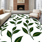 Elegant Dark Green Leaf Pattern Rug