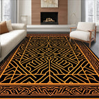 Intricate Geometric Lines Black Gold Rug